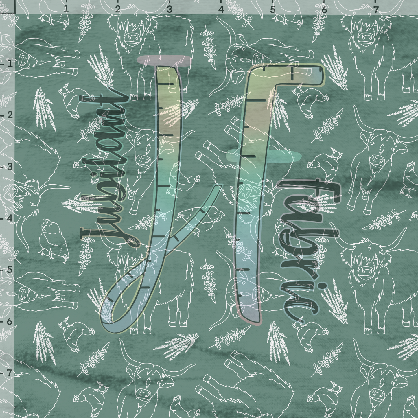Highland Cow & Chicken Sage Green
