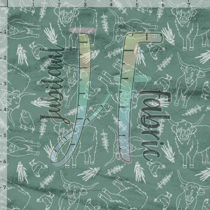 Highland Cow & Chicken Sage Green