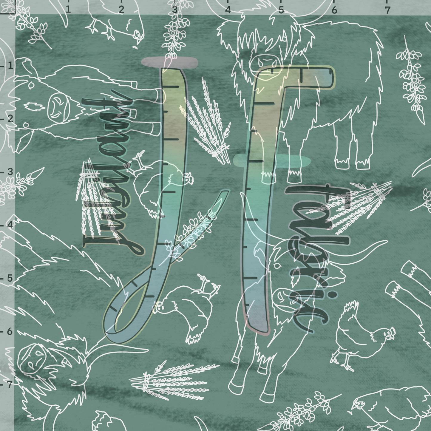 Highland Cow & Chicken Sage Green