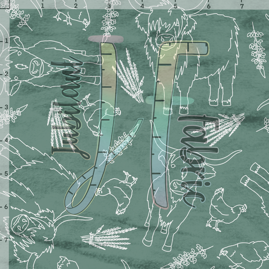 Highland Cow & Chicken Sage Green