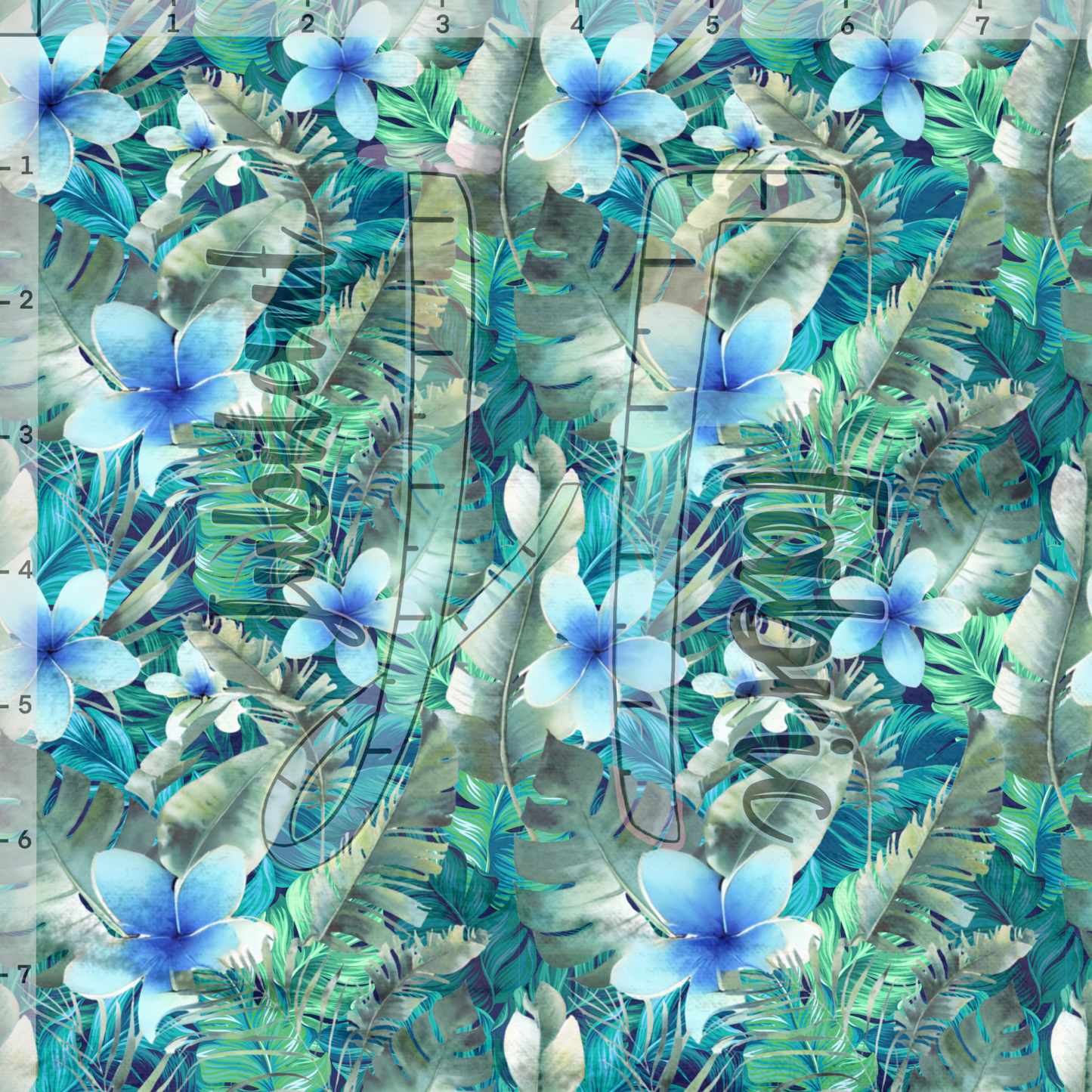 Palm & Blue Plumeria